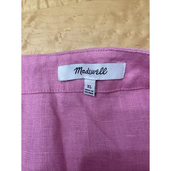 MADEWELL Linen Square Back Crewneck Top Short Sleeve Shirt Light Pink size XL - Picture 16 of 16